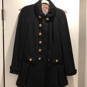Juicy Couture military wool pea coat gold buttons